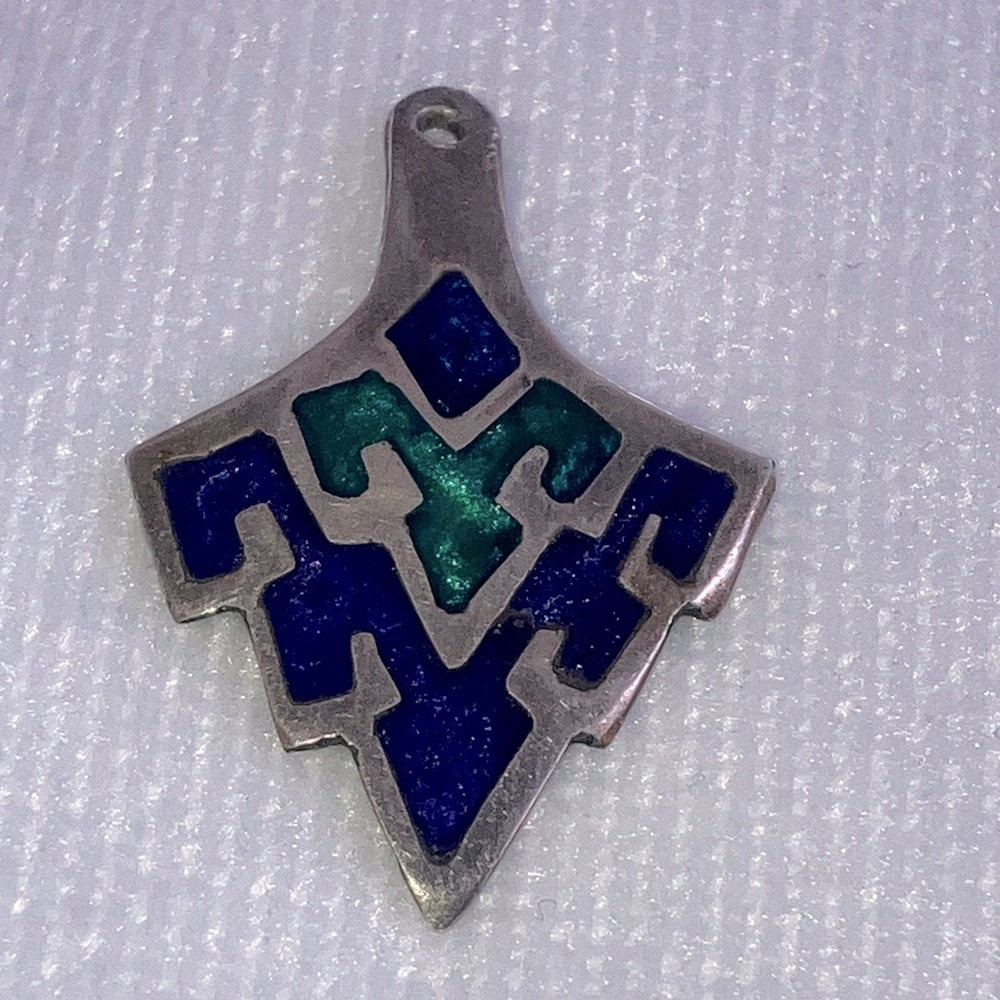 Vintage Alpaca Mexico Inlaid Pendant